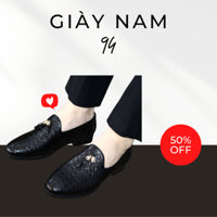 Giày lười nam màu đen da tổng hợp hàng kĩ đai chuông vàng dập vân caro nổi giày dior nam da full size 38-43