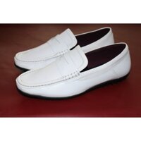 Giày lười nam màu trắng da bò thật. Bảo hành 12 tháng. MS:M61