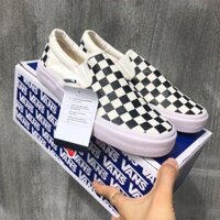 Giày lười nam nữ loại đẹp full box - Giày thể thao Slip On Vans Caro kẻ sọc đen trắng cá tính ulzzang, đế êm lót da G185