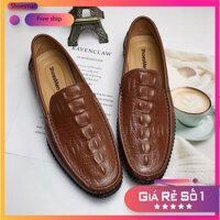 Giày Lười Nam Vân Cá Sấu Da Thật 100% - Màu Nâu