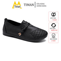 Giày lười nữ chất liệu da vải slip on kiểu mọi đế cao màu trắng độn đế bảo hành 1 năm KM011 TIMAN