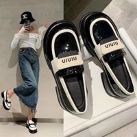 Giày lười nữ da bóng đế cao 5cm viền trắng phong cách Hàn Quốc, giày Oxford nữ đi học, đi chơi sang chảnh hottrend