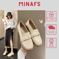 GIày Lười Nữ Đế Cao 3cm, Giày Đốc Nữ Tiểu Thư Học Sinh Hàn Quốc Đế Kép Da Mềm Dẻo - GDN