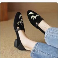 Giày Lười Nữ Đế Thấp Mũi Nhọn Thêu Kiểu Trung Quốc Thường Ngày Mùa Xuân Thu Giày Đơn Thời Trang