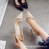 Giày lười nữ Giày Cao Gót Mới Lưới Thoáng Khí 21128 - màu Nu 7 Cm,EU39