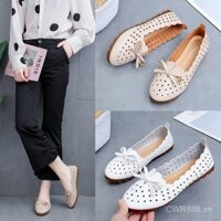 Giày lười nữ, giày đế thấp bằng da mềm, giày phẳng, giày tròn, giày thường T18Z
