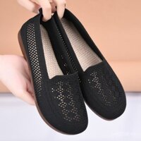 Giày Lưới Nữ Mùa Hè 2024 Phong Cách Mới Đế Mềm Nông Miệng Slip On Lười Giày Lưới Thoáng Khí Giày Vải Mẹ