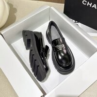Giày Lười Nữ Prada Đế Cao 4cm Da Bóng Mũi Tròn Kiểu Dáng Hàn Quốc