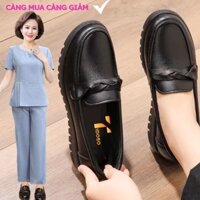 Giày lười nữ trung niên , giày tặng mẹ slip on da thật siêu mềm êm chân bảo hành 1 năm (giày doc nữ)