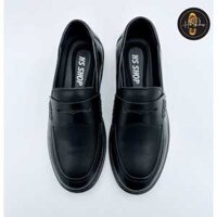 Giày Lười Penny Loafer Black White Da Đen Bóng Nguyên Tấm, Giáng Công Sở, Giày Sơn Tùng Đế Phíp Siêu Sang. Mũi tròn