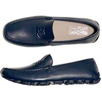 Giày Lười Salvatore Ferragamo Loafers Moca Hidden Logo Màu Xanh Navy