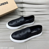 Giầy lười slipon nam vải da PU DSQ đen nhám dệt hình lá phông logo chữ D2 đế cao su non dầy dặn boy phố