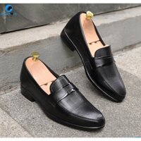 Giày lười Tăng chiều cao Da bò SMARTMEN GLC-38 Đen