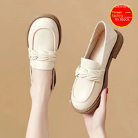 Giày Lười Trắng Nữ Đế Dày 2023 Phong Cách Mới Mùa Thu Giày Phong Cách Anh Quốc Giày Da Nhỏ Giày Đế Bằng Size Lớn Giày Nữ