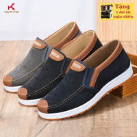 Giày Lười Vải Nam, Shoes Sneaker Đế Bằng, Cao Su-2cm, 3 Màu Xanh Thanh/Xám/Đen. MK-241