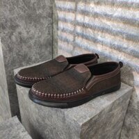 Giày lười vải nam thân nâu đế đen MT214 Shop Minh Thư