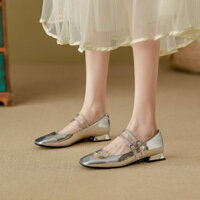 Giày Mary Jane bạc cổ điển cho phụ nữ, giày đơn mới mùa thu đông, giày ballet mũi vuông gót thấp đế mềm