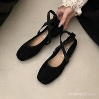Giày Mary Jane da lộn mũi tròn kiểu vintage mới, phong cách nhẹ nhàng, giày sinh viên buổi tối, giày múa ballet đế mềm XLZ0