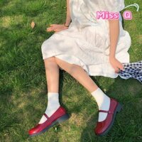 Giày Mary Jane đế bằng màu đen và đỏ Size lớn EU: 35-42