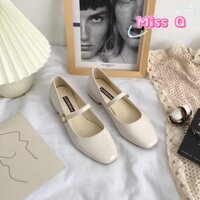 Giày Mary Jane đế bằng mũi vuông lớn màu đỏ EU: 35-42 đen be