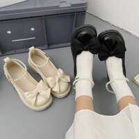 Giày Mary Jane đế dày màu trắng thời trang nữ Giày da phù hợp