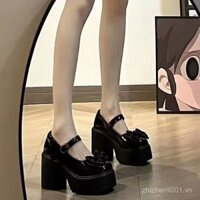 Giày Mary Jane đế dày mới với gót chunky và nơ cho bé gái, phong cách JK ngọt ngào và mát mẻ, giày đơn tăng chiều cao mới cho phụ nữ mùa thu