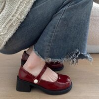 Giày Mary Jane đế dày mũi tròn màu đỏ đen be cỡ lớn EU: 35-42