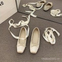 Giày Mary Jane gót chunky phong cách Pháp mới, phong cách Pháp nhẹ nhàng cho phụ nữ, giày ballet phẳng mũi vuông mùa hè mới 2025 XCAF