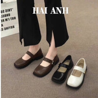 Giày Mary Jane Mũi Vuông Hàng QC Fullbox Quai Da Mềm Đế Bệt Tag Miu Bản Khuy Vuông - HAI ANH SHOES