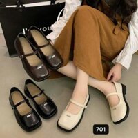 Giày mary jane nữ gắn chữ Min mũi vuống sang chảnh da mềm