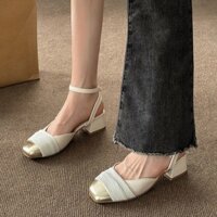 Giày Mary Jane Nữ, Sandal kín mũi, giày cao gót chunky mùa hè mới 2025, phong cách Pháp, phong cách hương thơm nhỏ, phù hợp với đầm, giày đơn