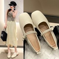 Giày Mary Jane Pháp đính ngọc trai màu be