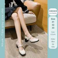 Giày mary jane size nhỏ 31 32 33 dành cho nữ, gót cao 6.5cm, màu đen, trắng, nâu. Mã G9288-2