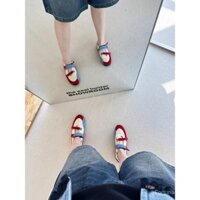 Giày Mary Jane thể thao phẳng màu sắc phong cách Hàn Quốc 2025ss cho phụ nữ, đế mềm bằng Velcro, giày ballet nông
