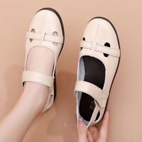 Giày Mẹ Dép Baotou Lỗ Giày Trung Niên Thoáng Khí Thoải Mái Trung Niên Người Cao Tuổi Giày Da Nữ Giày Da Thật Mềm 2.10
