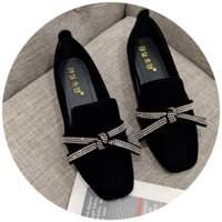 Giày moca da lộn nơ đá mũi vuông đế bệt