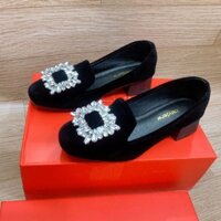 Giày moca nữ chất nhung tang nơ đá trắng lên chân tôn da che mọi khuyết điểm BL26