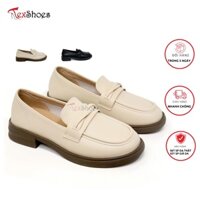 Giày moca nữ da mềm da lì đai xoắn cá tính  đế 2cm thiết kế trẻ trung đi làm đi học TEX SHOES 9615
