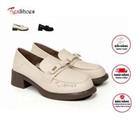 Giày moca nữ da mềm mũi vuông nơ ngang da chữ MIU trẻ trung cá tính gót tầng 4cm TEX SHOES AN618-6