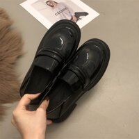 Giày Moca Nữ Loafer Màu Đen Da Mềm Siêu Nhẹ Giày Mọi Mũi Vuông Tròn Có Sẵn Hà Nội Freeship Đế 5cm 3cm Da Lì Bóng
