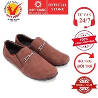 Giày mọi nam Huy Hoàng da lộn phối kim loại màu nâu HP7198