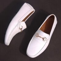Giày Mọi Nam MICHILUX Horse Bit Moccasin CIEHM Da Bò Thật Màu Trắng