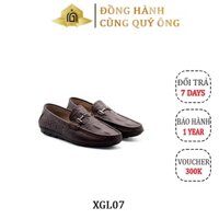 Giày mọi nam moccasin da bò dập vân giả da cá sâu XGL07 DOLOMen - bảo hành 6 tháng