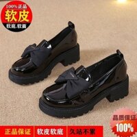 Giày một lớp Giày lười đế dày Nữ Mẫu Mới Mùa Xuân giày da sáng nơ bướm nữ thân hình nhỏ