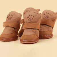 Giày mùa đông cho chó lót lông, giày cotton cho Bichon Frise, giày đế mềm không trượt cho Teddy, ủng tuyết dày ấm