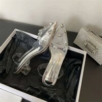 Giày Mũi Nhọn Quai Trong Suốt Đính Đá Siêu HOT cao 5cm
