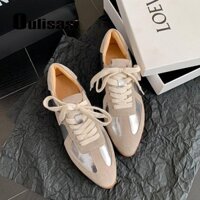 Giày mũi nhọn Retro Flat Casual Lace-Up Giày thể thao Frosted German Training Shoes Phiên bản Hàn Quốc Khâu phù hợp