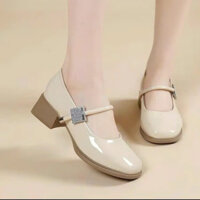 GIÀY MŨI TRÒN DA BÓNG DÀNH CHO NỮ ÊM NHẸ QUAI DÁN PHỐI ĐÁ NỬA ĐÁ PHONG CÁCH[DD]