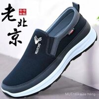 Giày nam Bắc Kinh cũ lót nhung Giày thể thao xỏ chân Giày bố nam thường ngày Giày đi bộ cho người già