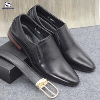 Giày Nam Công Sở Da Bò Nappa Khâu Tay Cao Cấp Songhan Leather SM01. Giày Lười Da Đế Cao Su Bảo Hành 12 Tháng - Đen - 43